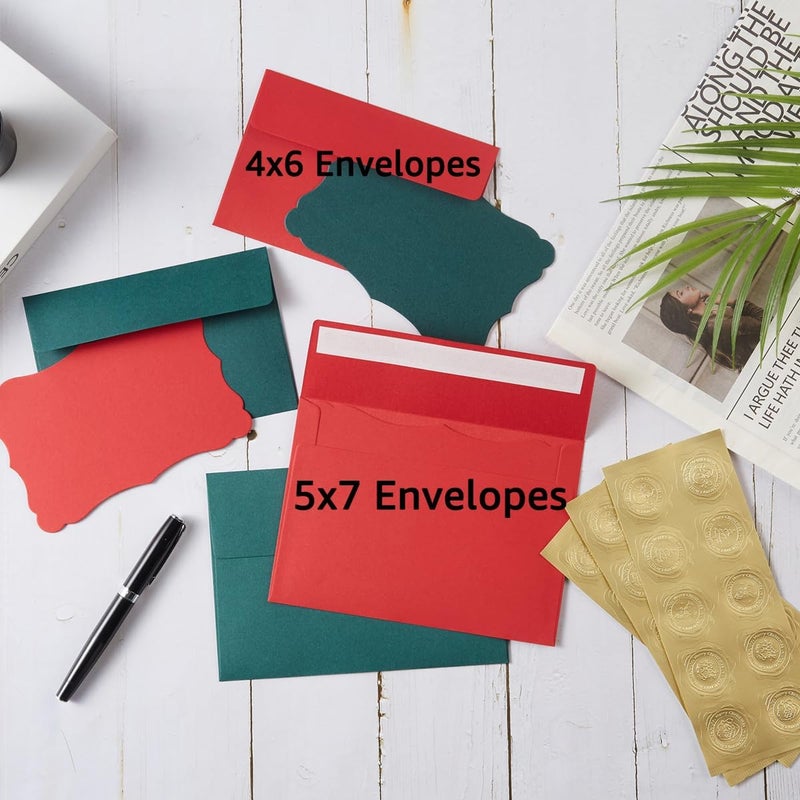 Toperd 100 Pack A4 Envelopes with Colorful Blank 4x6 Cards Self-Adhesive Business Envelopes Invitations Cards Envelopes (Christmas Green Red, A4) - Image 4